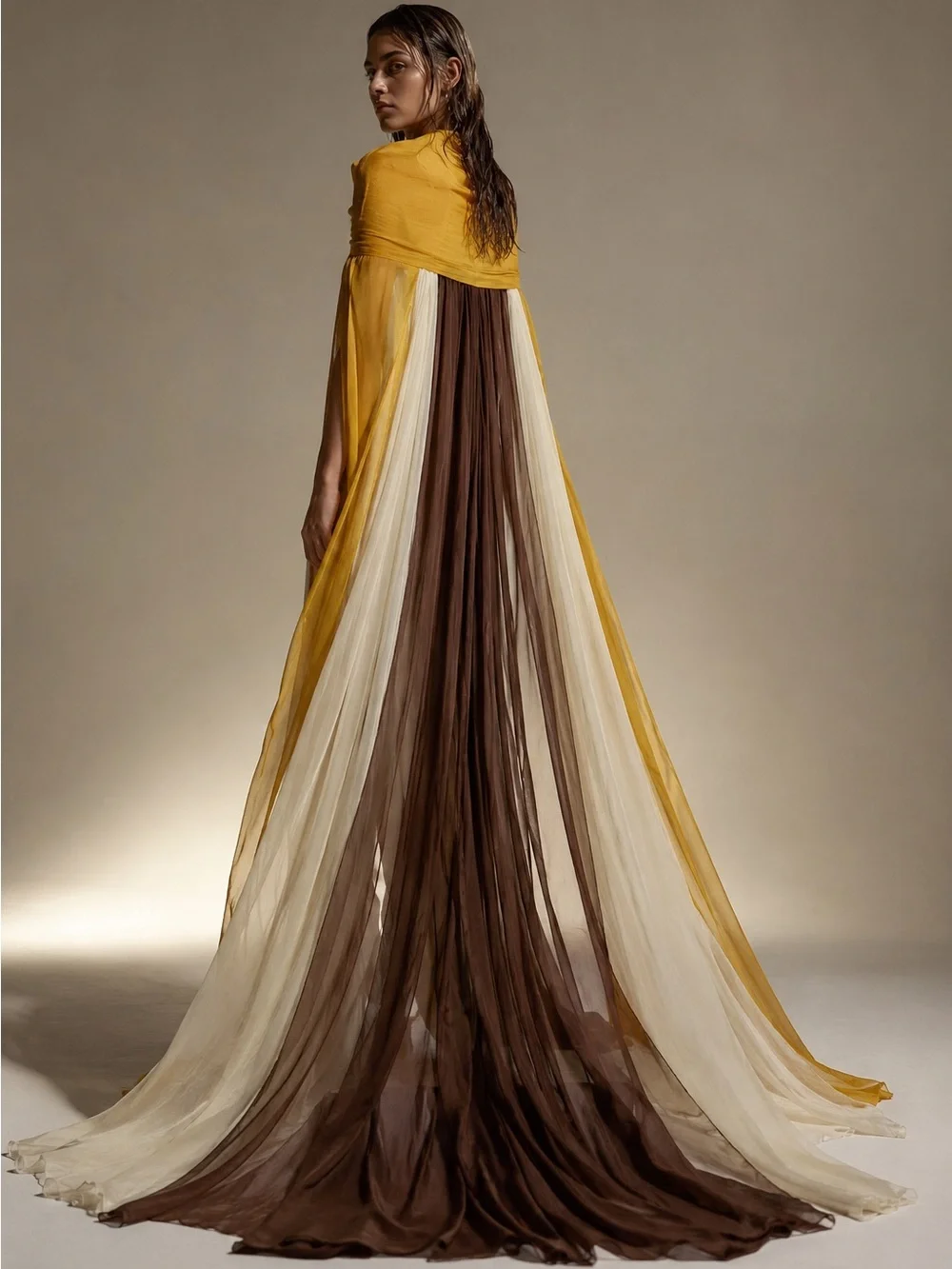 Rick Owens Yellow Silk Cape Sheer Runway Wrap One Size Rare EUC